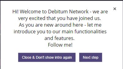 Show around first login Debitum Network