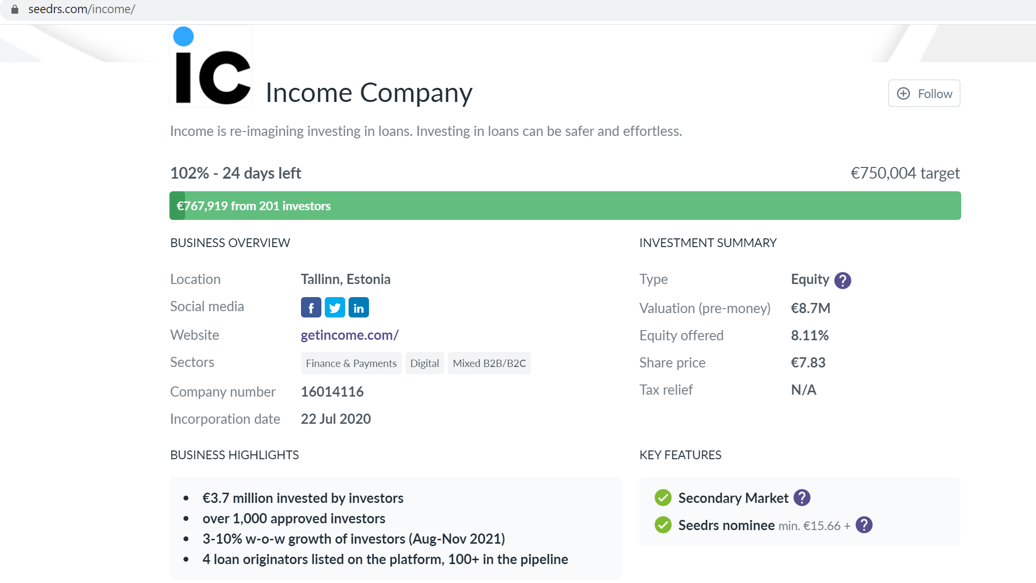 Income Seedrs campaign