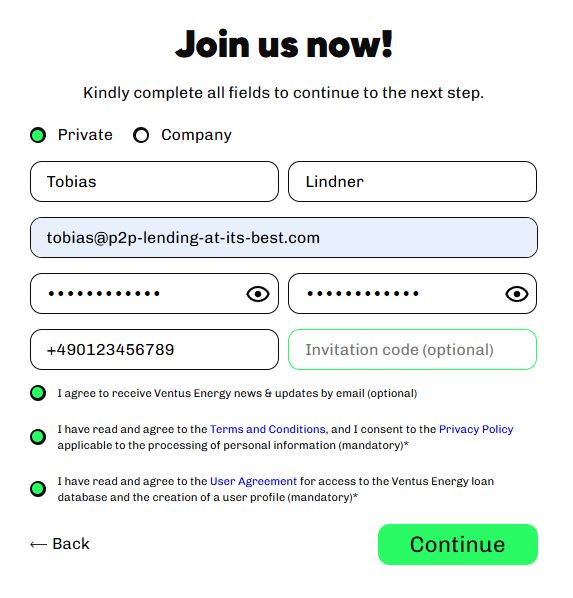 registration at ventus energey for investors